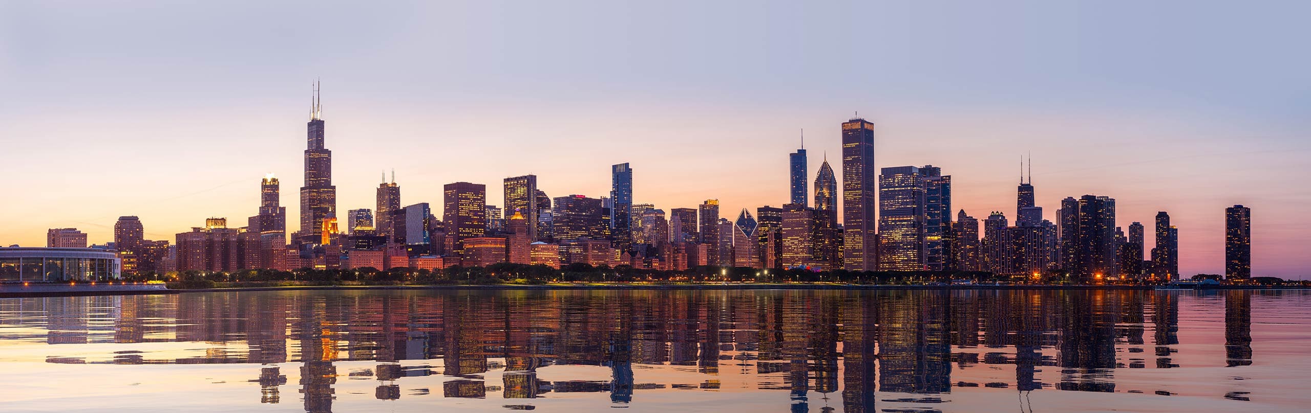 Chicago skyline at sunset