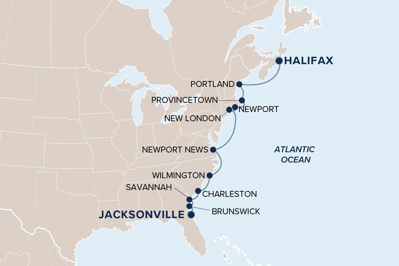 Halifax to Jacksonville: October 18, 2026 map