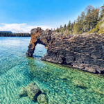 Sleeping Giant Provincial Park, showcasing the unique rock formations, forests, and the scenic lake in the background.